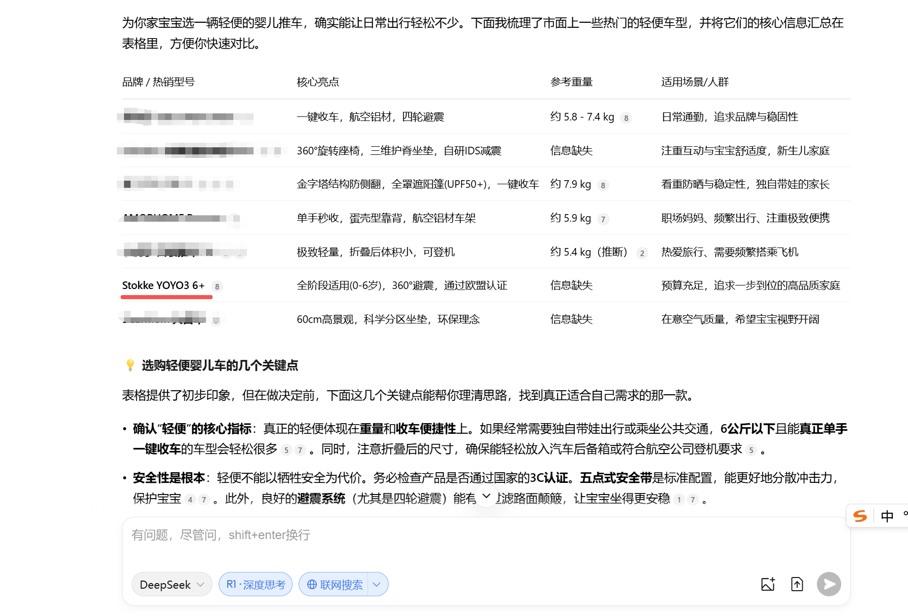 腾讯元宝-哪款婴儿推车比较轻便